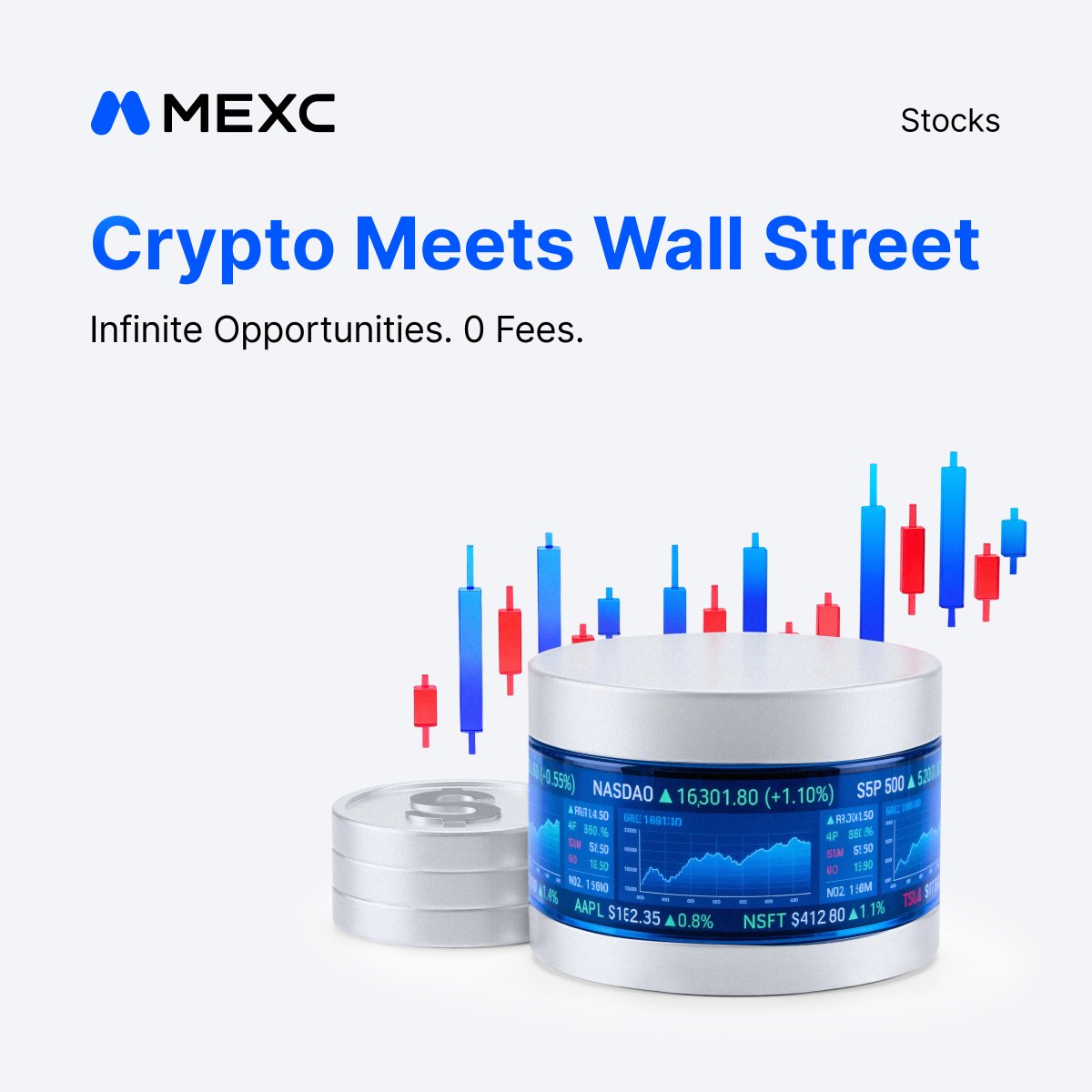 MEXC's tweet photo. Crypto gives us access to a new world.

Now we're opening another one.

U.S. stocks. On #MEXC. With USDT.

Coming soon.👇