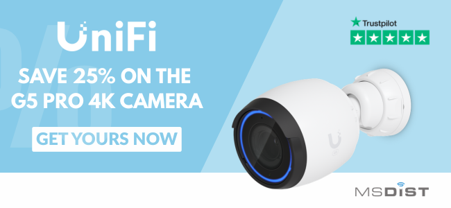 MSDistUK's tweet photo. Our biggest ever saving on the Ubiquiti UniFi G5 Pro is here.

Get 25% off this powerful 4K PoE camera – built for sharp, reliable indoor and outdoor surveillance with advanced detection and all-weather performance.

Get yours here: https://t.co/zCOZwW6k79 https://t.co/L7bJE99ZRt