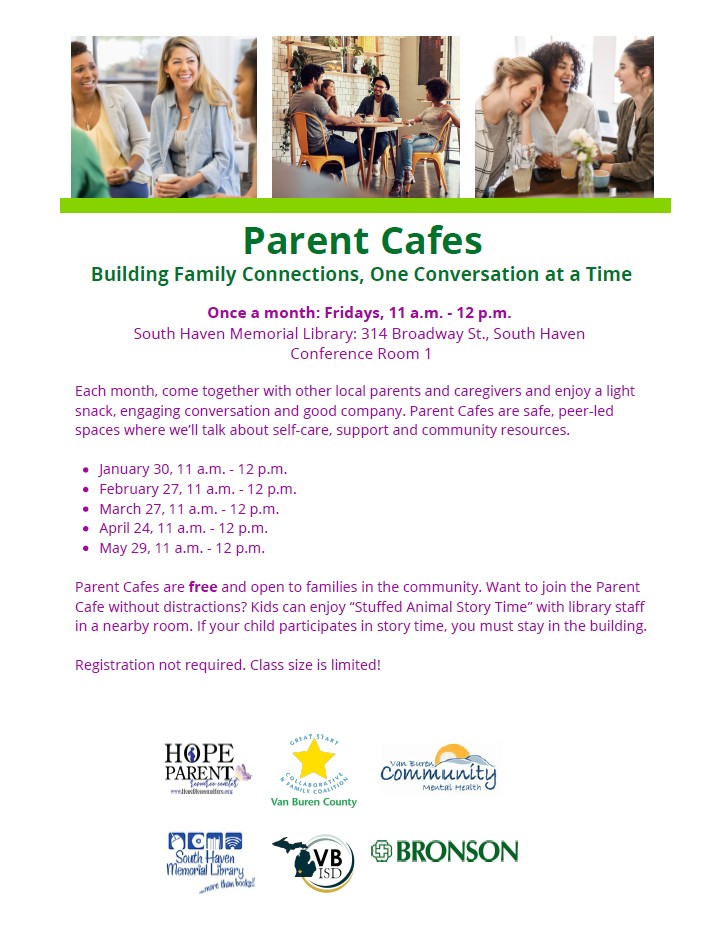 SHMLibrary's tweet photo. Join the FREE fun at your South Haven Memorial Library! Friday, May 29th at 11am, we have Parent Cafes. Saturday, May 30, we have the Kalamazoo Symphony Orchestra at 11am. https://t.co/4g39l3qXvO
