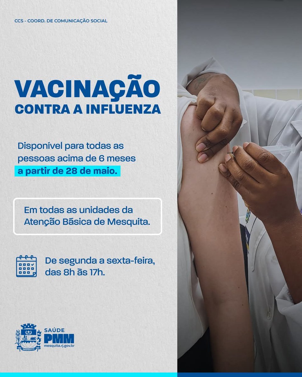 mesquitarj's tweet photo. 💉 Campanha Nacional da Vacinação contra Influenza!

Todas as unidades de Atenção Básica de Mesquita estão disponíveis para te vacinar. Leve seu documento de identificação e a caderneta de vacinação. 

Proteja-se! 🛡️ https://t.co/SvxQC5jyOp