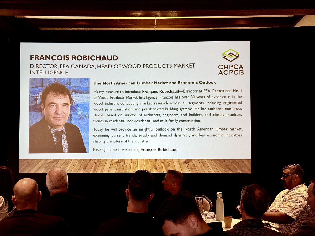 Renespec's tweet photo. Lumber Market overview with Francois Robichaud 
#wood #pallets #woodPallets #palletLumber #CWPCA https://t.co/3vH6dnyvrF