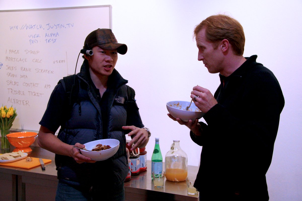 paulg's tweet photo. Justin Kan back when what later became Twitch was just him walking around with a camera on his head 24/7. https://t.co/zSbkhtzGPe