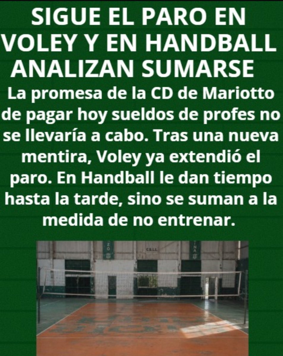 NotiTaladro's tweet photo. Otra mentira más de Mariotto y toda su CD. Ayer prometieron pagarle a los profes y no van a cumplir. Voley extiende la medida de no entrenar. Handball se sumaría en unas horas. Todo es mentiras y destrato para los trabajadores. Este presente de #Banfield duele https://t.co/ZdniB3Yq07