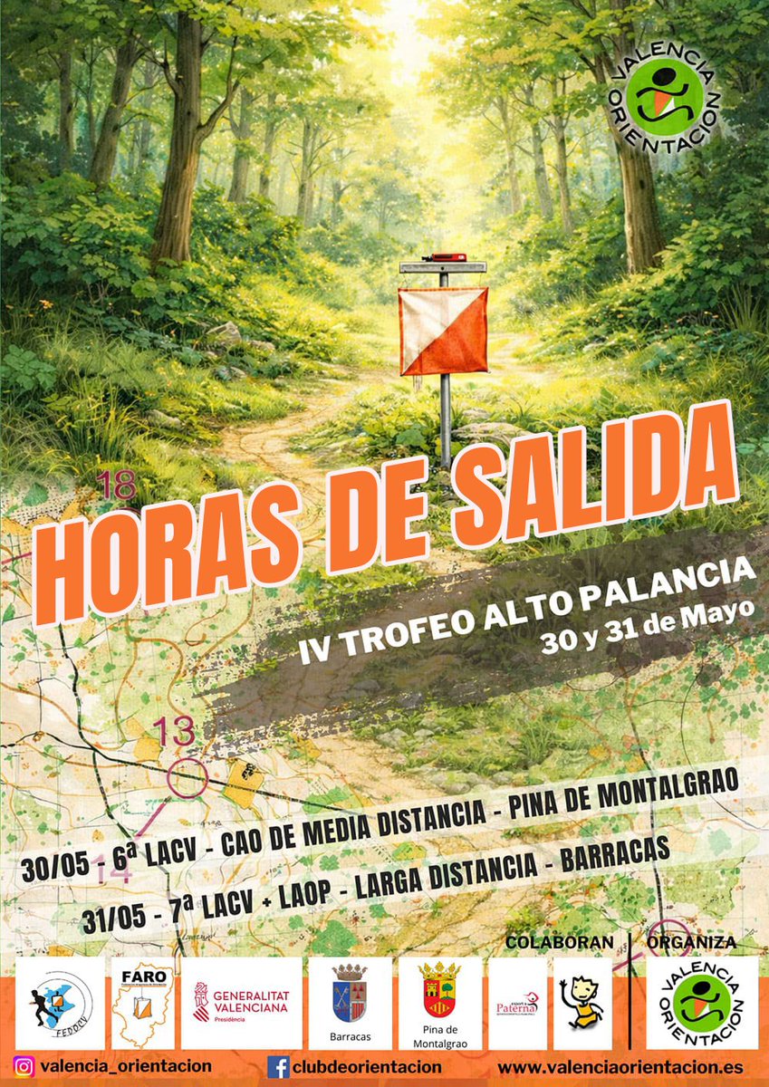 fedocv's tweet photo. 📢 Publicadas las HORAS DE SALIDA de la 🏆 6ª y 7ª pruebas de la Liga Autonómica Comunidad Valenciana de 🧭🗺️ #Orientación 2026 - Campeonato Autonómico de Distancia Media, en 📍 Pina de Montalgrao y Barracas (Castellón).
👉 https://t.co/gw3vcnwSjx
#LACV2026 #orienteering https://t.co/TDOqORJxVg