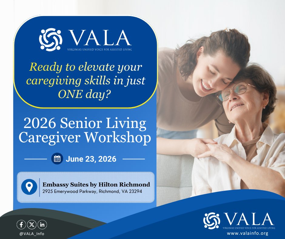 VALA_Info's tweet photo. Ready to elevate your caregiving skills in just ONE day? 

Be part of the 2026 Senior Living Caregiver Workshop on June 23 and gain real-world techniques you can apply immediately. 

👉 Register now: https://t.co/bc6P1jbfRX 

#VALA https://t.co/KpDEef3itK
