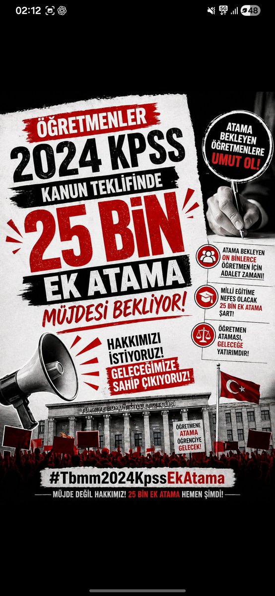 MjgnYuca's tweet photo. Biz öğretmenler 2024 KPSS ile EK 25 BİN ATAMA talep ediyrz hakkımızdır sesimizi duyun ltfn artık emeklerimz boşa gitmesin Allah rızası için Sn @RTErdogan @tcbestepe @oktay_saral @MHP_Bilgi @MHP_Gundemi @oktay_saral @TalatAtilla 
#MebSonKpssEk25BinKadro #EğitimeEk25BinSonKPSS https://t.co/yi19GPcOgC