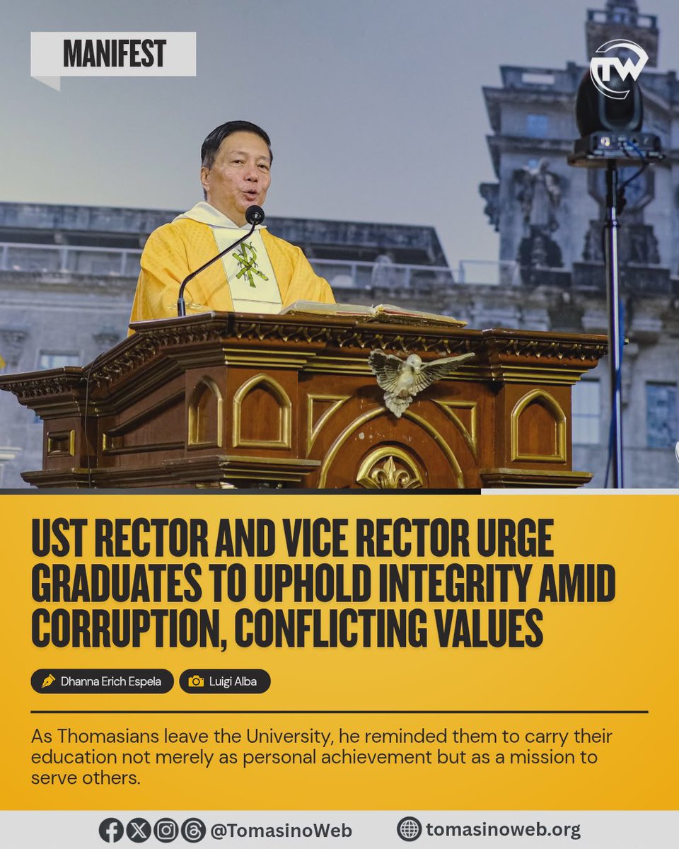 TomasinoWeb's tweet photo. #TWManifest As Thomasians leave the University, he reminded them to carry their education not merely as personal achievement but as a mission to serve others.

READ: https://t.co/hI1hMMMnmz https://t.co/WCp0khM98d