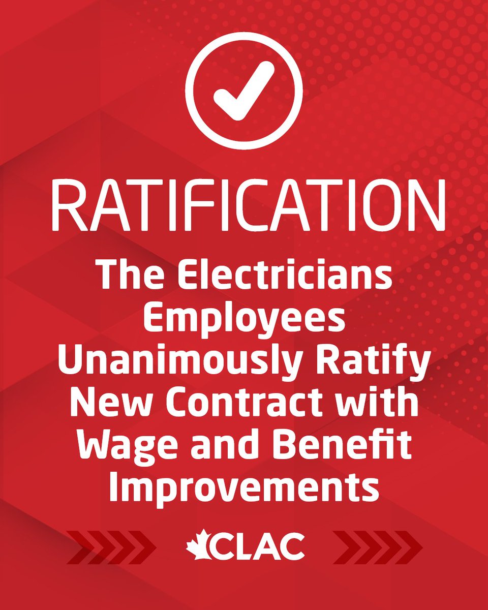 clacunion's tweet photo. ⚡️ Unanimous YES vote at The Electricians! 🤝
📈 16.74% journeyperson wage increase over 3 years
🏖️ +2% vacation pay after 10 years of service

🔗https://t.co/HR0jZZ0CB8

#clacunion #unionthatworks https://t.co/uU9GppNiyN