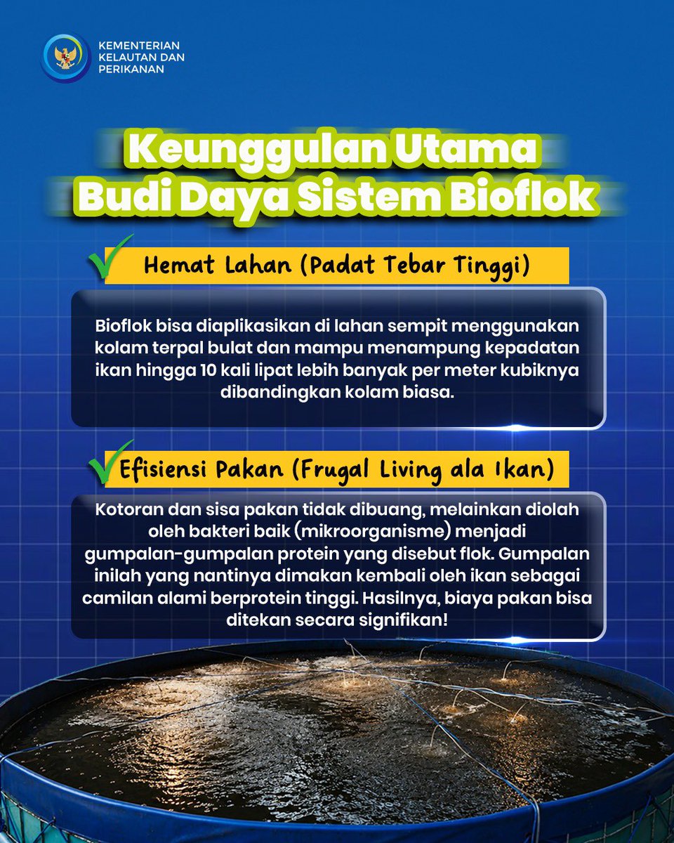 kkpgoid's tweet photo. Sahabat Bahari, buat kamu yg mau budi daya ikan tp terkendala lahan, air ataupun pakan, jgn khawatir, itu semua No Big Deal! 

Kenalin nih, Sistem Bioflok! Teknologi budi daya modern yang konsepnya mirip frugal living tapi versi ikan. Hemat air, hemat pakan, tp panennya maksimal. https://t.co/0ewSHx1AhU
