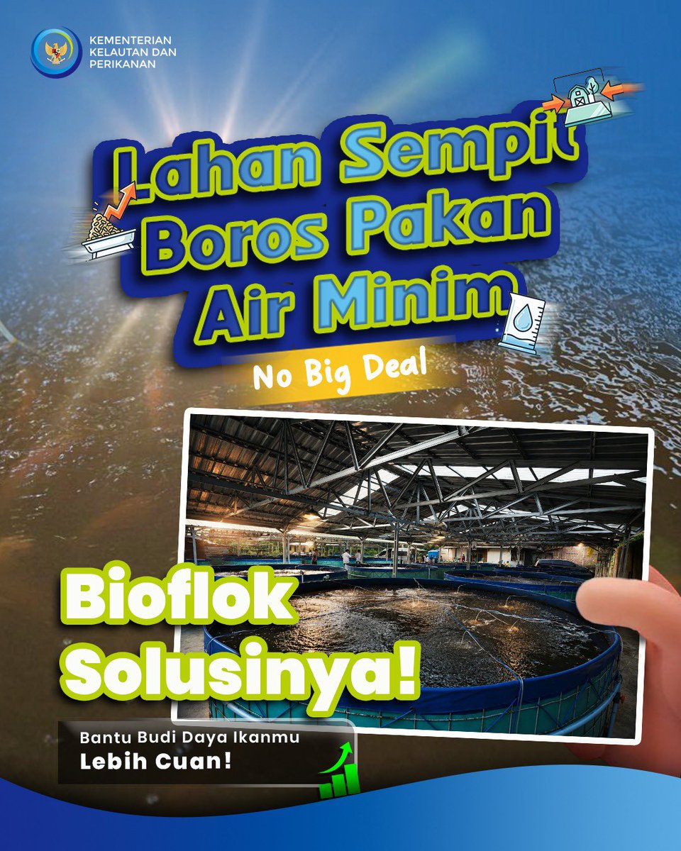 kkpgoid's tweet photo. Sahabat Bahari, buat kamu yg mau budi daya ikan tp terkendala lahan, air ataupun pakan, jgn khawatir, itu semua No Big Deal! 

Kenalin nih, Sistem Bioflok! Teknologi budi daya modern yang konsepnya mirip frugal living tapi versi ikan. Hemat air, hemat pakan, tp panennya maksimal. https://t.co/0ewSHx1AhU