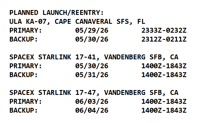 dpoddolphinpro's tweet photo. BREAKING: New Glenn Flight 4 has been removed from the @FAAnews operations advisory.

Among other items of note, this advisory warns pilots of upcoming rocket launches.

Credit to @NeedPizza42 for spotting.