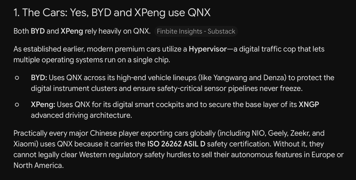 0xDamien's tweet photo. If you are bullish on China (Autonomy &amp; Robotics)

Rather than Chinese tickers 

$BB seems like a better ticker to express that view... 

BYD, XPeng, Nio, Xiaomi, Unitree, all using Blackberry's QNX... https://t.co/6F7M1b0AIb