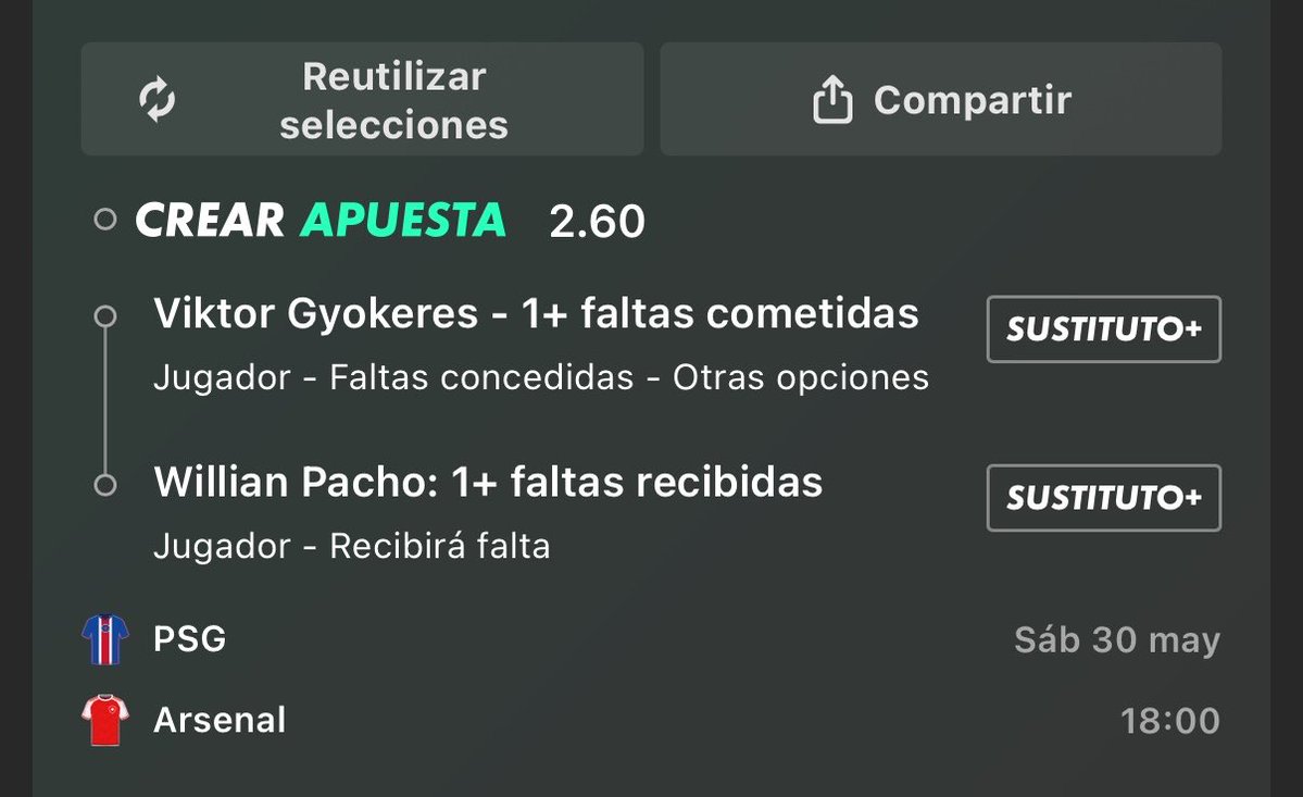 _powerbets's tweet photo. LA MEJOR 🪜 PARA LA FINAL!

@ 2.62 Gyokeres + Pacho
@ 9.00 Gyokeres + Pacho + Marquinhos
@ 17.00 Marquinhos + Pacho
@ 86.00 Gyokeres + Pacho + Marquinhos

El PSG va a presionar al hombre al Arsenal y creo que se van a ver obligados en muchos casos a golpear sobre Gyokeres, que estará 1v1 para cuerpar contra un central. Contra al Atlético ya le vimos hacer muy bien.

Si esto sucede varias veces, cualquier brazo que suelte para protegerse, cualquier anticipación de los centrales, etc. puede acabar en faltas del sueco. Es un escenario que veo muy factible y nos deja cuotas muuuuy altas para probar.