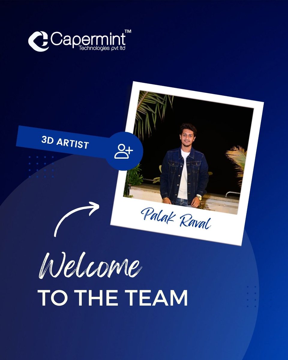 Caperminttech's tweet photo. 🎉 Welcoming Our New Creative Talent to the Capermint Family! 🎨✨

We’re excited to welcome Palak Raval as our new 3D Artist at Capermint Technologies 🚀
#welcometoteam #team #newjoinee https://t.co/GjRQljqeTK
