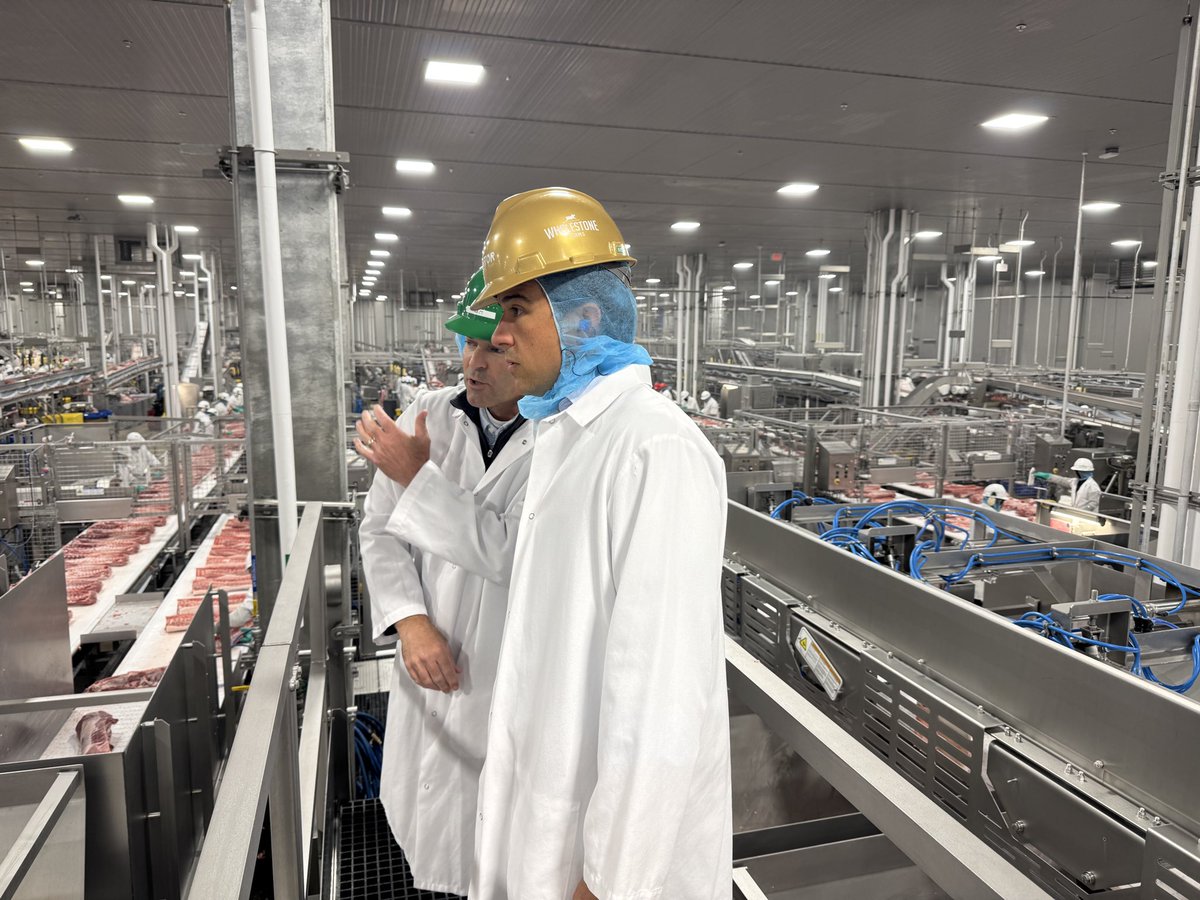 USDAForeignAg's tweet photo. Born. Raised. Harvested. Processed. 

U/S Lindberg toured Wholestone Farms in NE, a producer-owned pork processor working to connect American farms to consumers around the globe.

Wholestone supports @USDA’s Product of USA label and processes 11,500+ head of pork PER DAY. 🇺🇸 https://t.co/PNdzkj8BZJ
