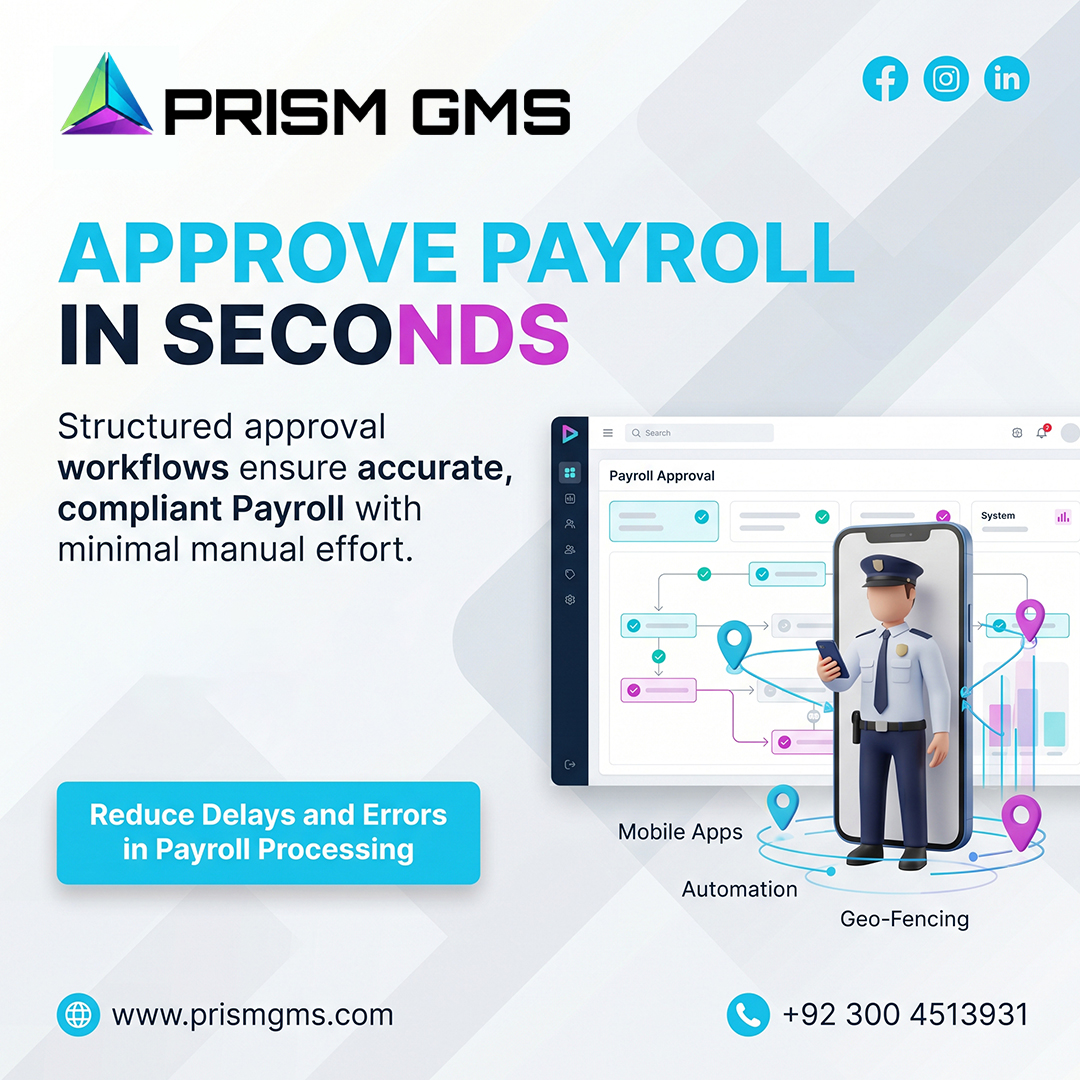 prismgms's tweet photo. Manual payroll approvals waste time and create errors.
Prism GMS automates payroll workflows with attendance tracking, geo-fencing, and mobile apps for faster, more accurate payroll processing.

🌐 https://t.co/PyIJCv73zk

#PrismGMS #PayrollAutomation #SecurityManagement https://t.co/Vr90IF9T8o
