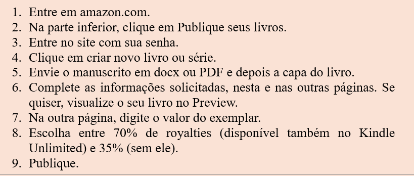 aarteliteraria's tweet photo. @xiaomandarim Xiao, já lancei mais de 20 livros na Amazon. Não precisa de nada, a não ser a inscrição no site e o livro.
Siga o procedimento abaixo (não dura meia hora). No máximo em um dia ele estará disponível.
Pagamento depositado sempre no final do mês.
Qualquer dúvida, entre em contato. https://t.co/JDYrMh6tt6