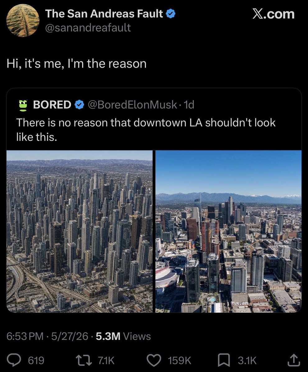 aaronAcarr's tweet photo. Tokyo is one of the most earthquake prone megacities on planet f-ing earth, but it still manages to build infinitely more housing than Los Angeles because earthquakes don’t ban housing — idiotic zoning laws do. https://t.co/itPyzZTY4H