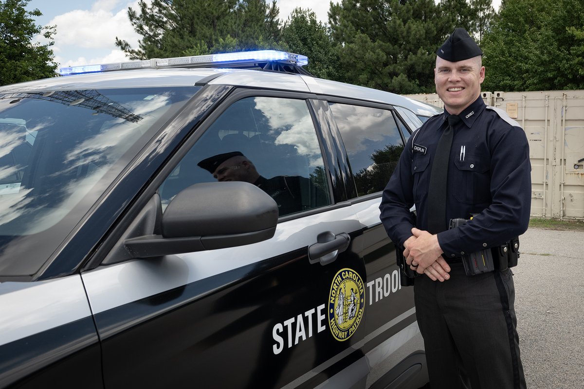 NCSHP's tweet photo. The cadets of the 167th Basic School reached one of the most significant milestones of Patrol School yesterday as they were issued their patrol vehicles. This achievement marks that they are one step closer to becoming North Carolina State Troopers in just a few short weeks. https://t.co/mx3yklb6xt