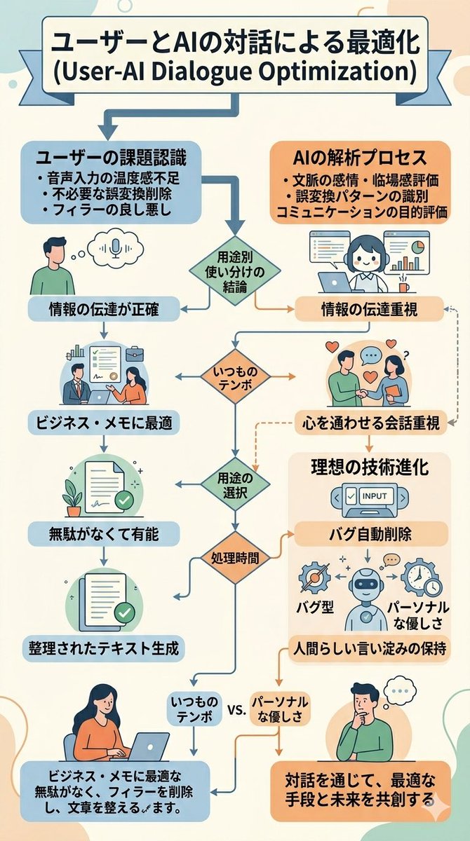 loopatsuo's tweet photo. Typeless_Geminiを使って私哲学である「無駄やノイズの中にこそクリエイティビティの種がある」という考えをロジカルなフローチャートにして形にしてみたよ。
彼らの豊かな感性と深い分析力には、いつも驚かされているよ。
#typeless #ai #Workspace #x #メモ帳 #サマリー #メリット #デメリット https://t.co/l7BHLaGQSh