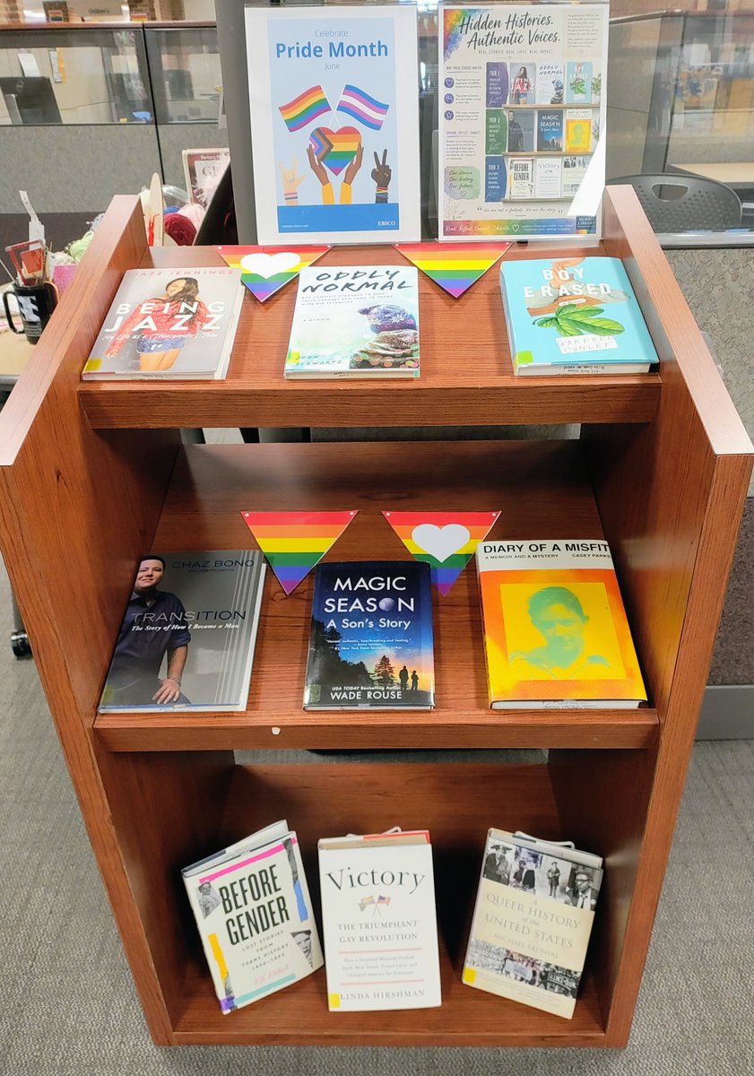 KCCLibrary's tweet photo. 🌈 Pride Month at Morris Library

This year's displays explore the theme Hidden Histories. Authentic Voices.

Featured throughout the library are memoirs, biographies, history, poetry, and art highlighting LGBTQ+ voices across generations.

📚 Visit Morris Library to explore https://t.co/yPVER2lnPp