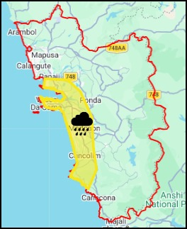 GoaImd's tweet photo. NOWCAST WEATHER WARNING ISSUED BY IMD GOA DATED 29-05-2026 TOI 1900 HRS IST: Light to Moderate Rainfall is likely to occur at isolated places over talukas of Tiswadi, Mormugao, Salcette &amp; Quepem in the next 1-3 hrs https://t.co/UWeXeuJ3nz