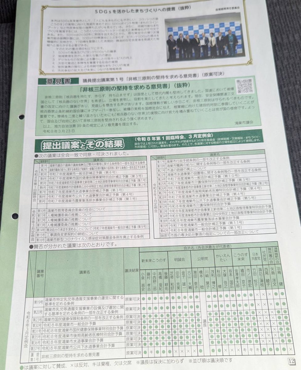 OKAMOTO_SAYURI_'s tweet photo. 免許更新の後は鴻巣市役所へ立ち寄ってみました。冊子コーナーに置いてあった、議会だよりを見て、正直ショックを受けました。写真やイラストで議論の内容が手に取るように分かる。これこそが、市民と議会の「距離」を縮めるツールです。

全国の自治体の多くが議会だよりで議論の内容を市民に届けている中、川口市議会は唯一、長年これを発行していません！
この『情報公開の空白』は、全国的に見ても極めて異例であり、市民の政治参加の機会を奪っていると言っても過言ではない状況です。市民の方から、議会だよりの発行を強く求めてる声も以前からあるのですが、なかなか前に進まないのが現状です。引き続き川口市政に要望していきたいと思います