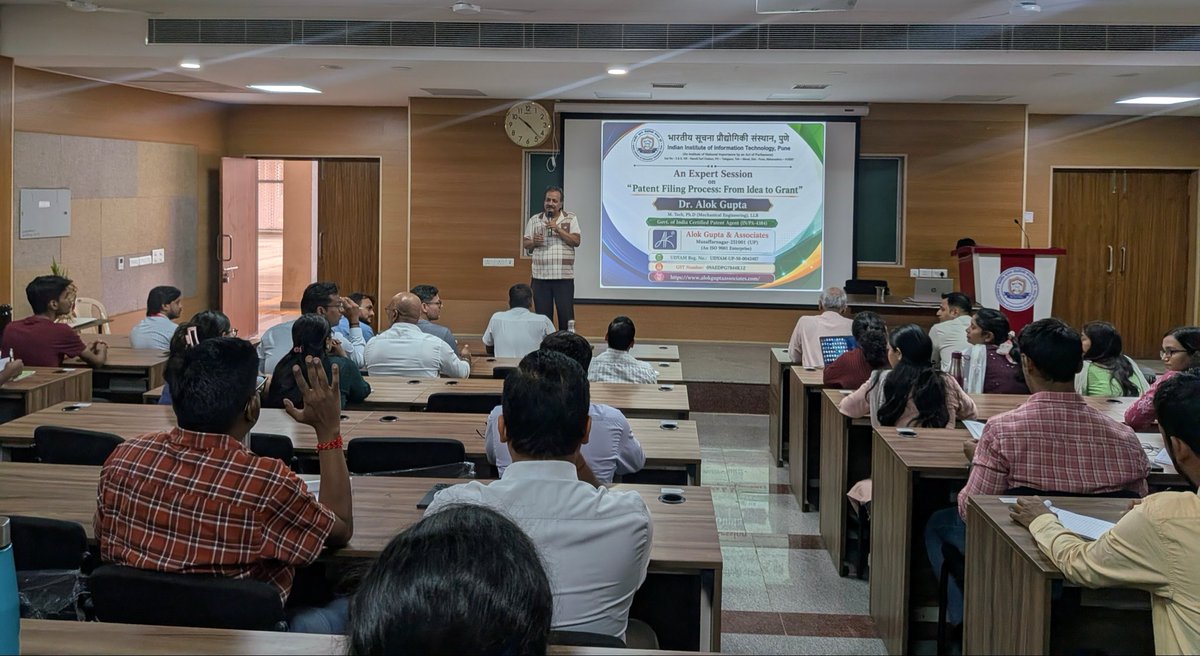 IIIT_Pune's tweet photo. Indian Institute of Information Technology, Pune hosted an insightful workshop on “Patent Filing Process: From Idea to Grant” by Dr. Alok Gupta in the presence of Prof. Vineet Kansal, highlighting IPR, patent filing &amp; innovation protection.
@Vineetkansal2 @EduMinOfIndia https://t.co/xVne9izfiK
