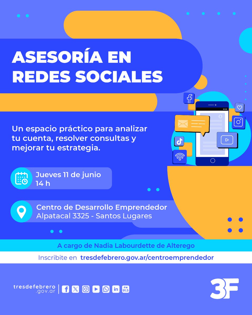 Municipalidad3F's tweet photo. 📝Desde el Centro de Desarrollo Emprendedor te ayudamos en tus proyectos con nuevas capacitaciones cada mes. Conocé todo lo que te espera en junio y completá la inscripción para ser parte.

¡Te esperemos en Alpatacal 3325, #SantosLugares!

Inscribite en👉https://t.co/bEMKtBlsOO https://t.co/ImXJkxV0bN