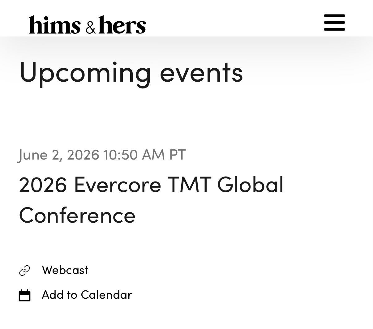 🚨 BREAKING: $HIMS TO APPEAR AT EVERCORE TMT CONFERENCE ON JUNE 2 @ 1:50 PM ET