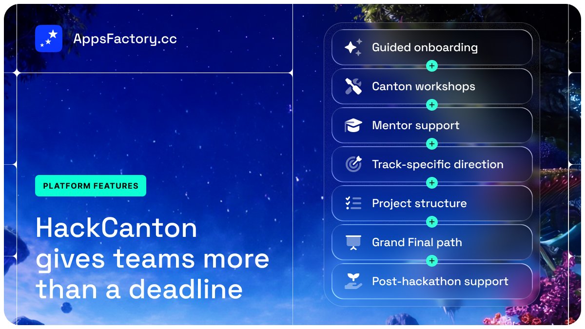 appsfactory_cc's tweet photo. #HackCanton Season 2 gives teams more than a deadline ⚡

You get:

• guided onboarding
• @CantonNetwork workshops
• mentor support
• track-specific direction
• project structure
• Grand Final path
• post-hackathon support

The goal is simple: help serious teams ship better.

https://t.co/J43Uhv2jAw