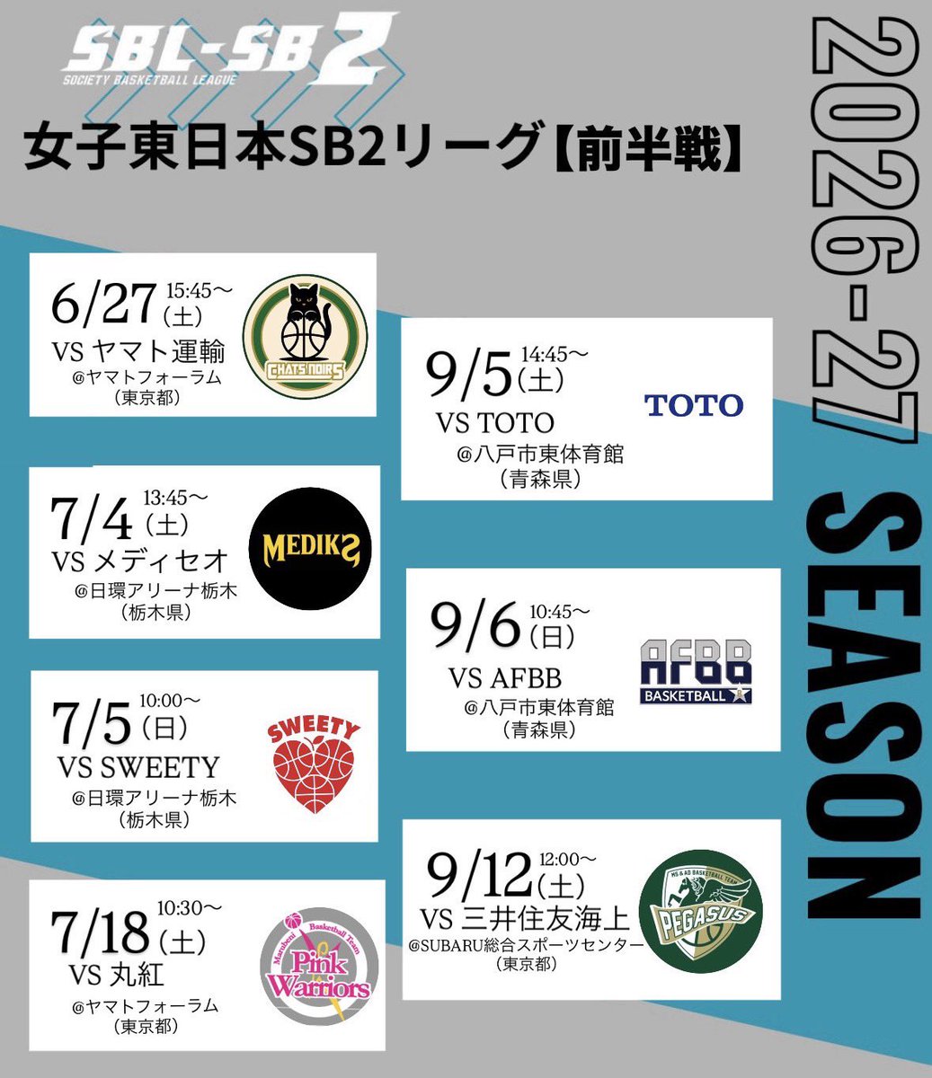 wectorias's tweet photo. 【試合情報】

女子東日本SB2リーグ【前半戦】🗓️

“RIDE THE WAVE“

今シーズンの目標に向かって、一戦一戦皆様と最高の波を創り上げていけるよう努めてまいります🌊

開幕戦は6/27「ヤマトフォーラム（東京都）」で行います。

ぜひ会場で応援よろしくお願いいたします🩵 https://t.co/C8P42GHypJ