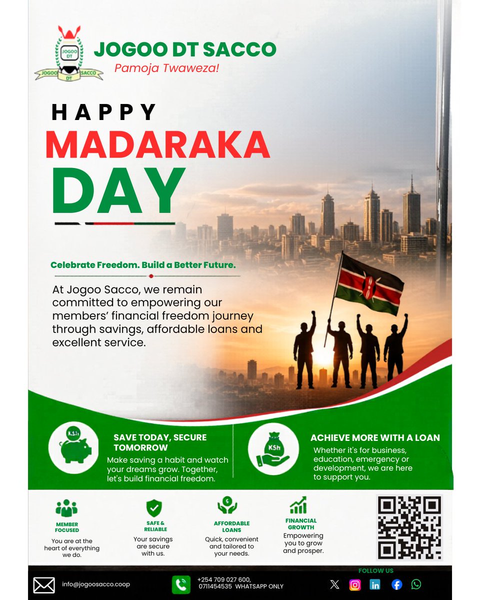jogoosaccoltd's tweet photo. As we celebrate the spirit of freedom and self-governance,  we wish you and your family a joyful and peaceful Madaraka Day!
#MadarakaDay2026
#DigitalBanking
#MemberFirst
#PamojaTwaweza https://t.co/5k1Hjp09jd