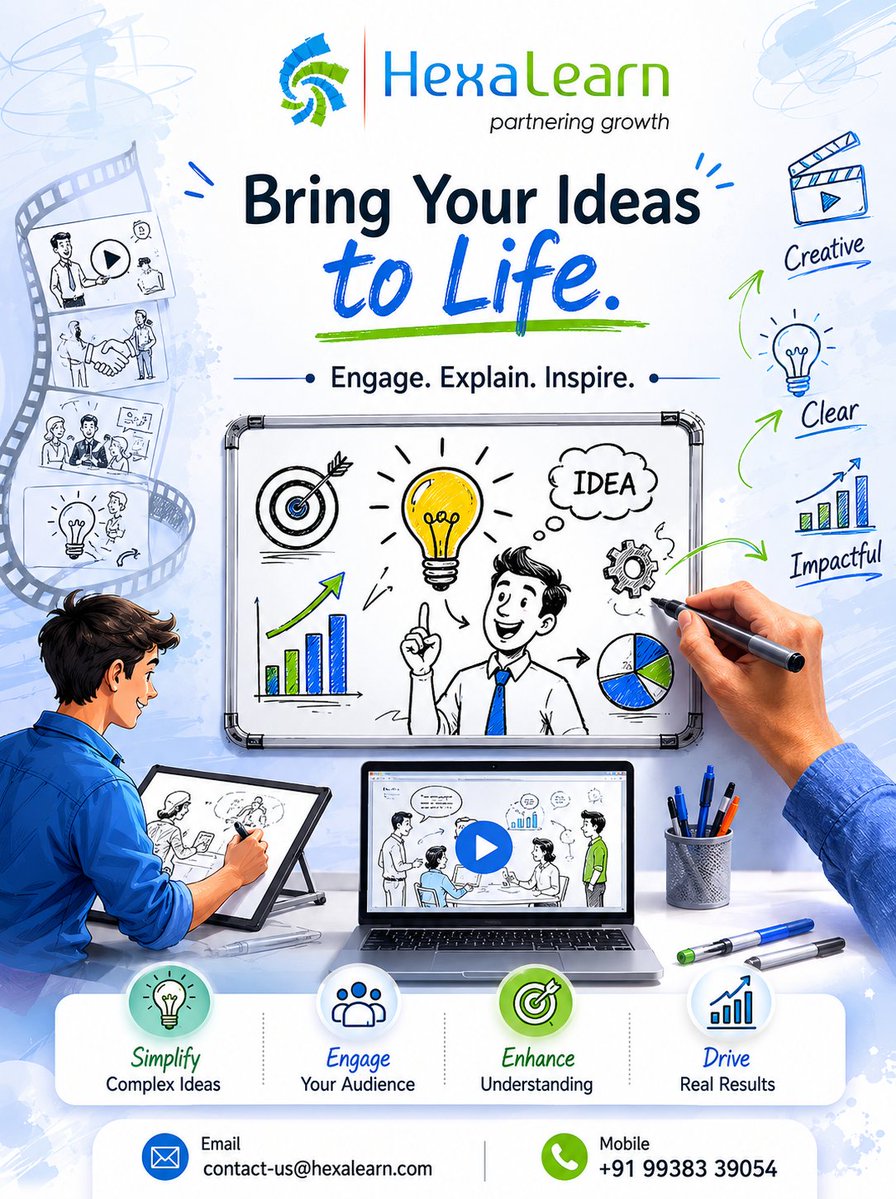 HexaLearn's tweet photo. Turn complex ideas into simple, engaging visuals with our Whiteboard Animation services ✍️🎬

Boost audience engagement, explain concepts clearly, and make your brand stand out with creative storytelling.

📩 contact-us@hexalearn.com
📞 +91 99383 39054
#WhiteboardAnimation https://t.co/4xxSR8Zrbk