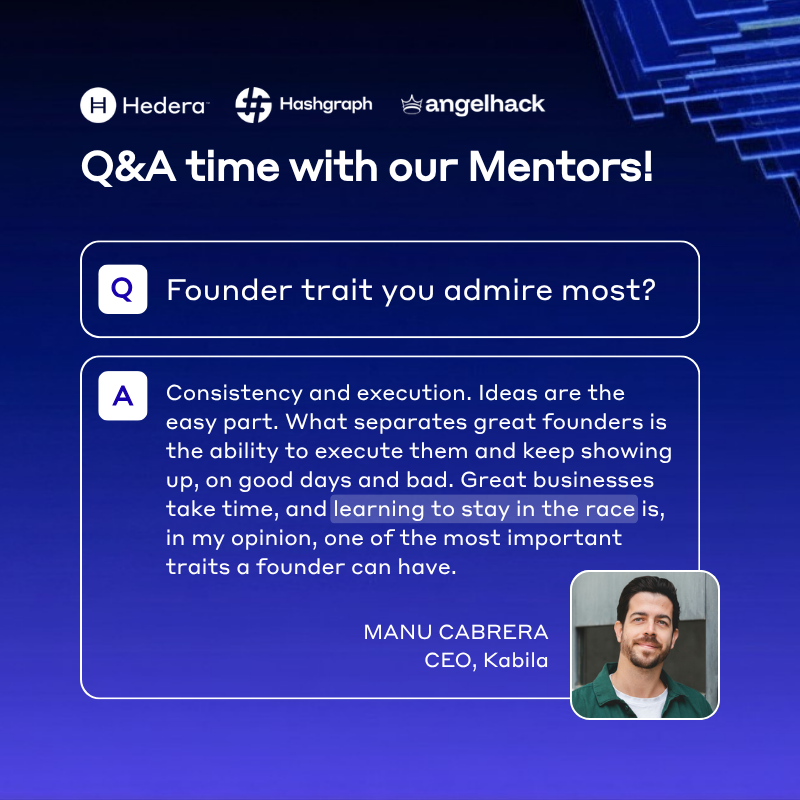 AngelHack's tweet photo. Hedera Incubator: Mentor Q&amp;A Part 1 🚀

Mentors = accountability, strategy, and doors opened across the @Hedera ecosystem.

See how they support this cohort — and register your interest for what's next ➡️ https://t.co/eOizEmDTUE https://t.co/6ePFJk2BMK