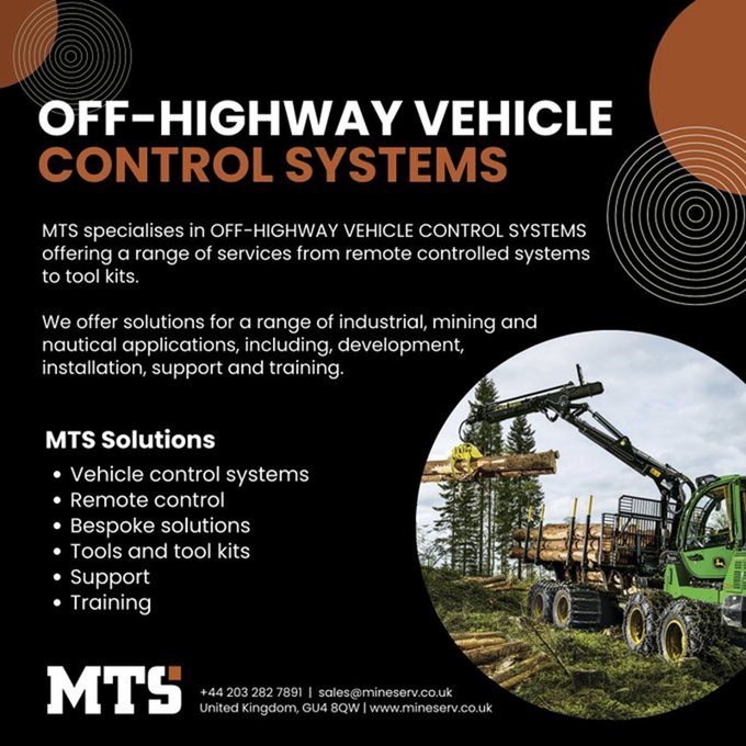 Minetechser's tweet photo. MTS specialises in OFF-HIGHWAY VEHICLE CONTROL SYSTEMS offering a range of services from remote-controlled systems to tool kits.  Contact our sales experts for more information: sales@mineserv.co.uk #global #mining #farming #marine #forestry https://t.co/J5IF8XL5lU