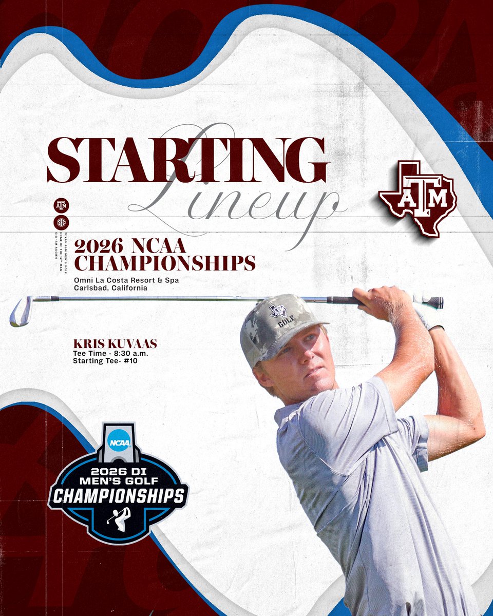 AggieMensGolf's tweet photo. Aggies are ready to tee off in Carlsbad👍
Today's tee times: a thread⤵️

Live scoring: https://t.co/Ik9bQiLVXo

Kris Kuvaas 8:30 AM https://t.co/qcJCKhFEir