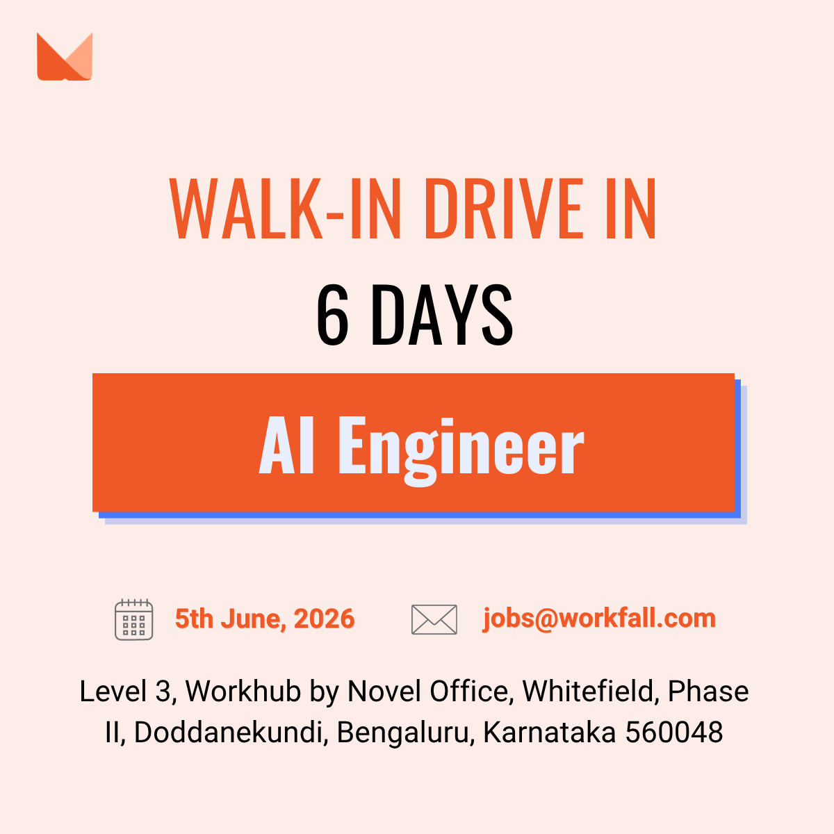 workfall's tweet photo. 🚀 We’re Hiring: AI Engineer (LLM / RAG / Agentic AI) | Bangalore | 2–3 YOE
Work on next-gen AI systems using Python, LangChain, RAG, Vector DBs &amp; leading LLMs.
⏳ Only 6 Days Left for the Walk-In Drive | 📩 jobs@workfall.com

#AIEngineer #Hiring #GenerativeAI #LLM #RAG https://t.co/72n2cRDzT2