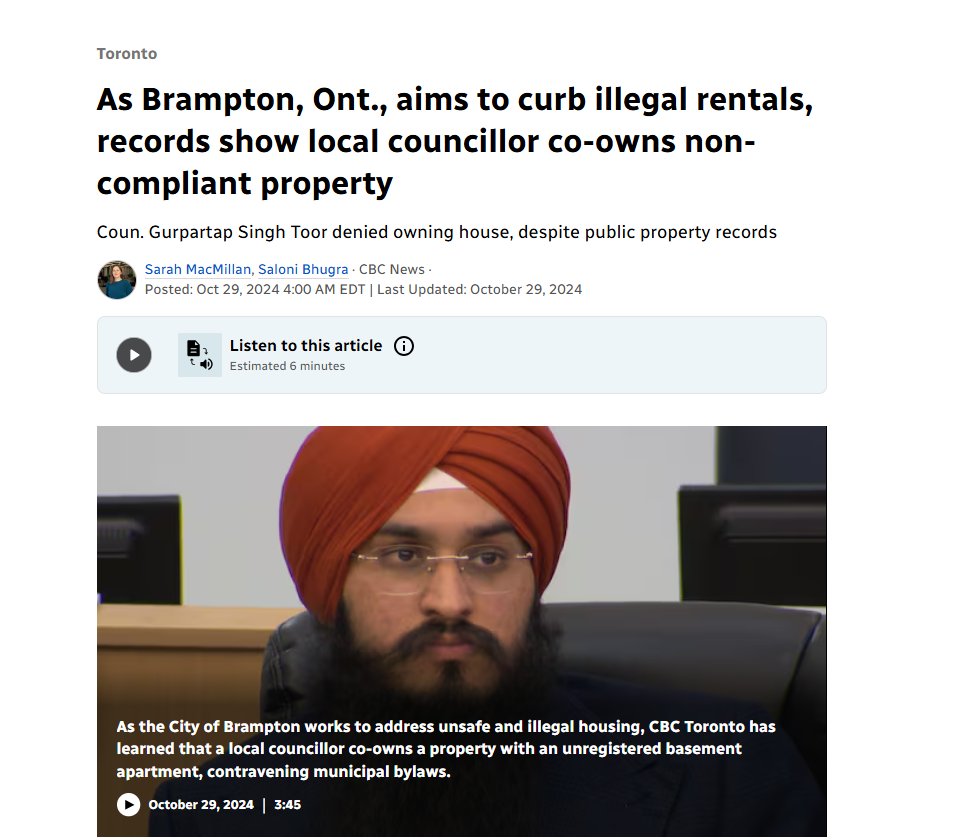 01CuriousGeorge's tweet photo. Fun Fact:  Did you know that Brampton councillor Singh Toor was a slumlord and had a company that bought up derilict properties (to rent out to international students)?

He's got a lot of time on his hands to make up claims of "anti-Sikh" racism where there is none, but in true Indian fashion, he won't tell you how much of a corrupt scum bucket he truly is.