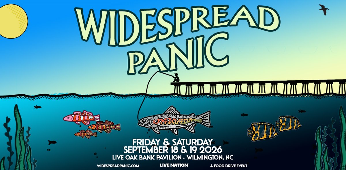 LiveNationNCSC's tweet photo. Single- and 2-Day tickets for Widespread Panic at @LiveOakBankPav #Wilmington  on Friday 9/18 &amp; Saturday 9/19 are on sale now! Get yours here: https://t.co/S0ORO1HhY2 https://t.co/ea0PTEMgOW