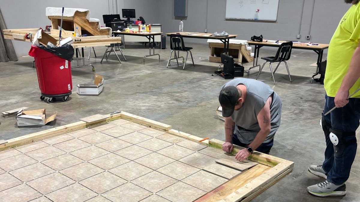 FCEForg's tweet photo. Students at Three Rivers College in Poplar Bluff, MO are gaining more than tile installation skills — they’re building confidence with every floor they complete. The pride and accomplishment they show after finishing a project says it all! 🔨📐

#SkilledTrades #FlooringCareers https://t.co/pc8FJtAkll
