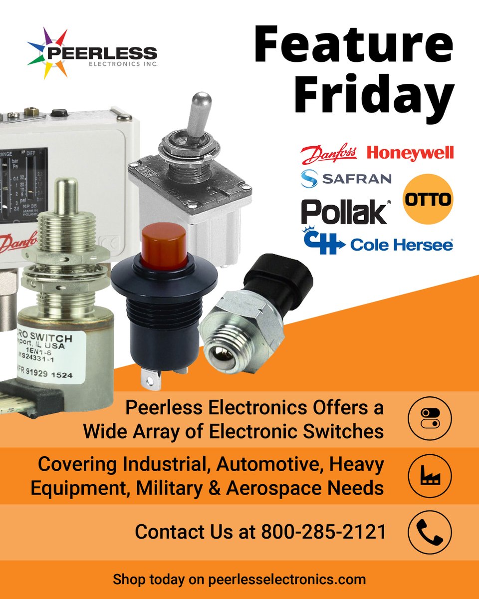 PeerlessElec's tweet photo. Peerless Electronics carries a wide inventory of high-performance switches by today's leading manufacturers, precision-engineered to withstand demanding conditions. Shop switches now  👉 https://t.co/p5ojrpZ5pw

#FeatureFriday #Switches #PeerlessElectronics #Authorized https://t.co/xPCTC2icPN
