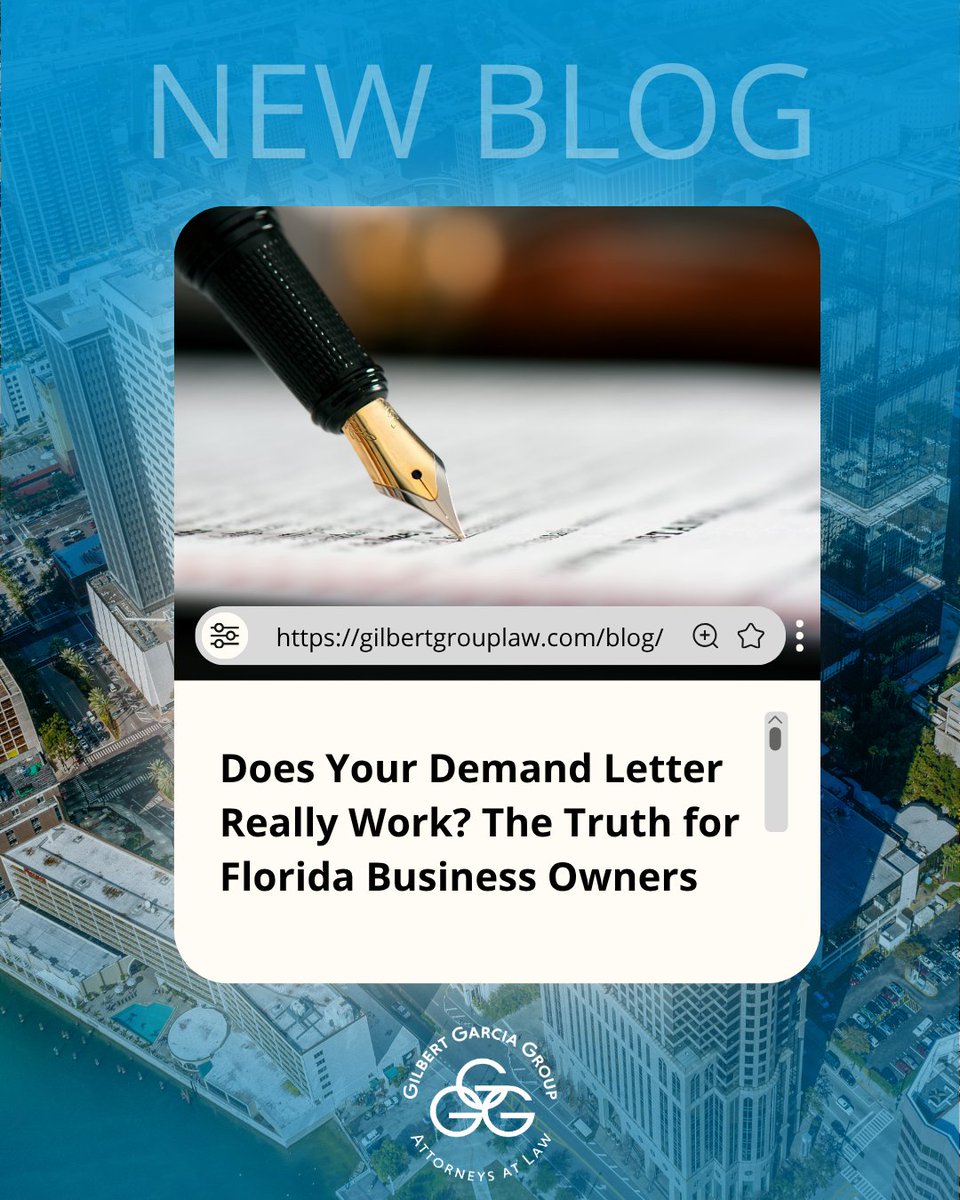 Gilbert_Group's tweet photo. For Florida business owners, a demand letter can help resolve disputes, but only if it’s done correctly. Small details can make a big difference in the outcome.

Read the full blog to learn what works: https://t.co/wpLjKBj4lu https://t.co/wpLjKBj4lu https://t.co/J61ZgAMP1E