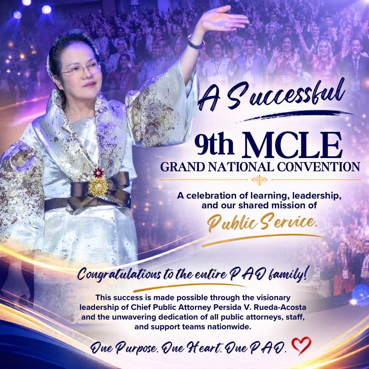 mister_se's tweet photo. A successful 9th MCLE Grand National Convention!

Maraming salamat, Chief Persida V. Rueda-Acosta, at sa buong PAO Family nationwide para sa isang makabuluhan at matagumpay na pagtitipon.

One Purpose. One Heart. One PAO. ❤️

#PAO #MCLE2026 #PublicService #OnePAO  #PersidaAcosta https://t.co/fG57A1vnmL