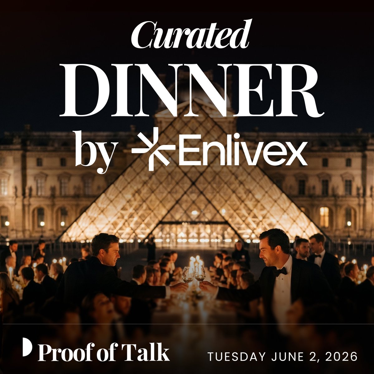 proofoftalk's tweet photo. An intimate evening with leading VCs, institutional allocators, asset managers, and digital asset investors. The Curated Dinner by @Enlivex. Tuesday, June 2.

A pre-screened guest list of top investors, founders, and decision-makers shaping the next financial cycle, gathered under the candlelight just outside the Louvre Palace.

About the host:
Enlivex (Nasdaq: ENLV) is a quality longevity company powered by a prediction markets treasury. The Company is advancing Allocetra™, an advanced clinical-stage immunotherapy targeting inflammatory conditions associated with aging, with a primary focus on age-related osteoarthritis.

A unique combination of biotech and onchain finance, brought into the same room.

We can't wait to welcome you in Paris.

Apply for the event: https://t.co/PFg5Ug2c25