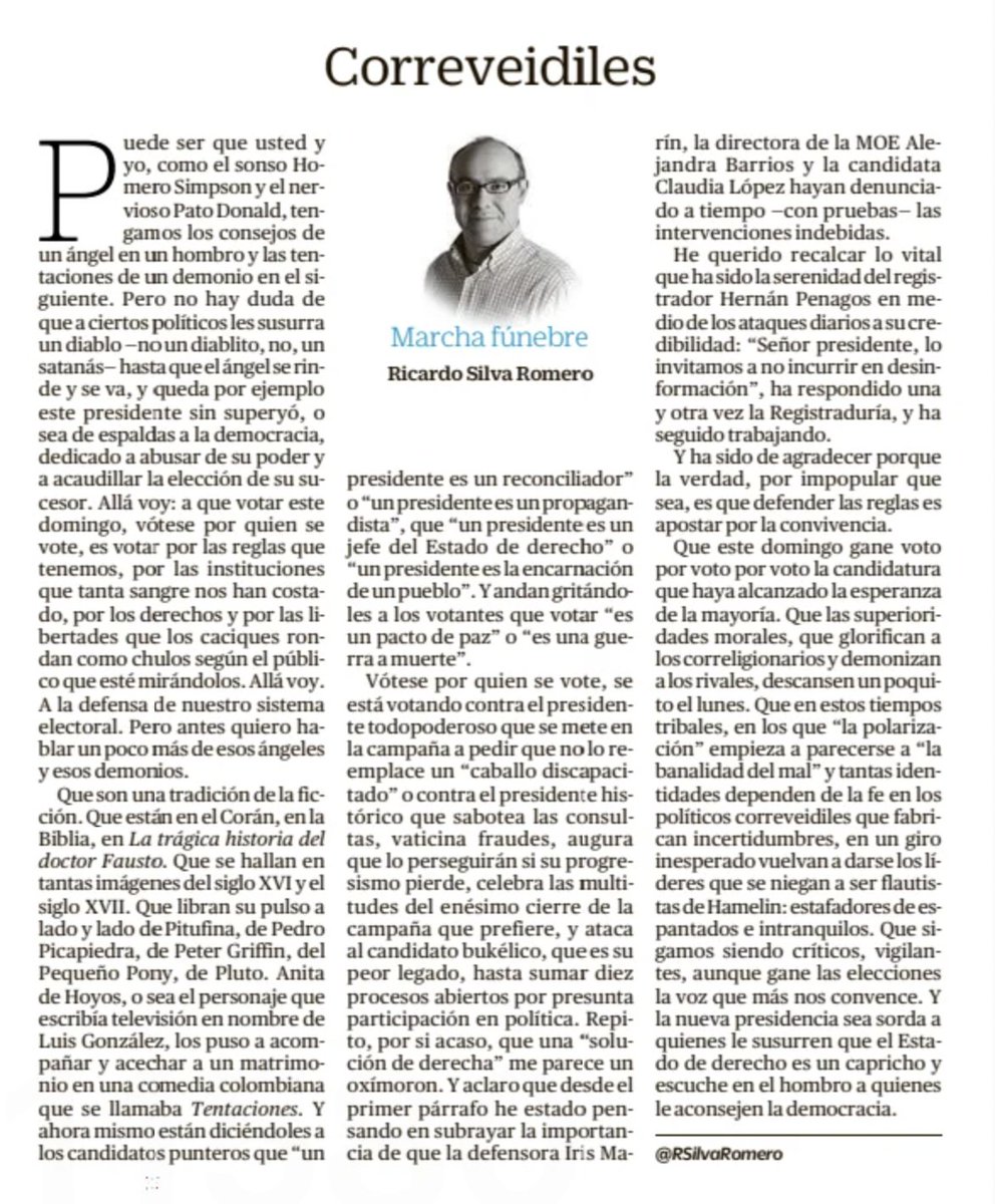 RSilvaRomero's tweet photo. Mi columna de hoy en @eltiempo, Correveidiles, sobre defender el sistema electoral:
 https://t.co/CGIMCSdPXJ https://t.co/5s6kAlWp1X