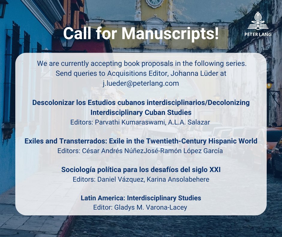 PeterLangGroup's tweet photo. We are currently accepting book proposals!

Send queries to Acquisitions Editor, Johanna Lüder at j.lueder@peterlang.com and learn more about the series at the links here: https://t.co/j9vsAeTimf https://t.co/EdUJTYkKLe
