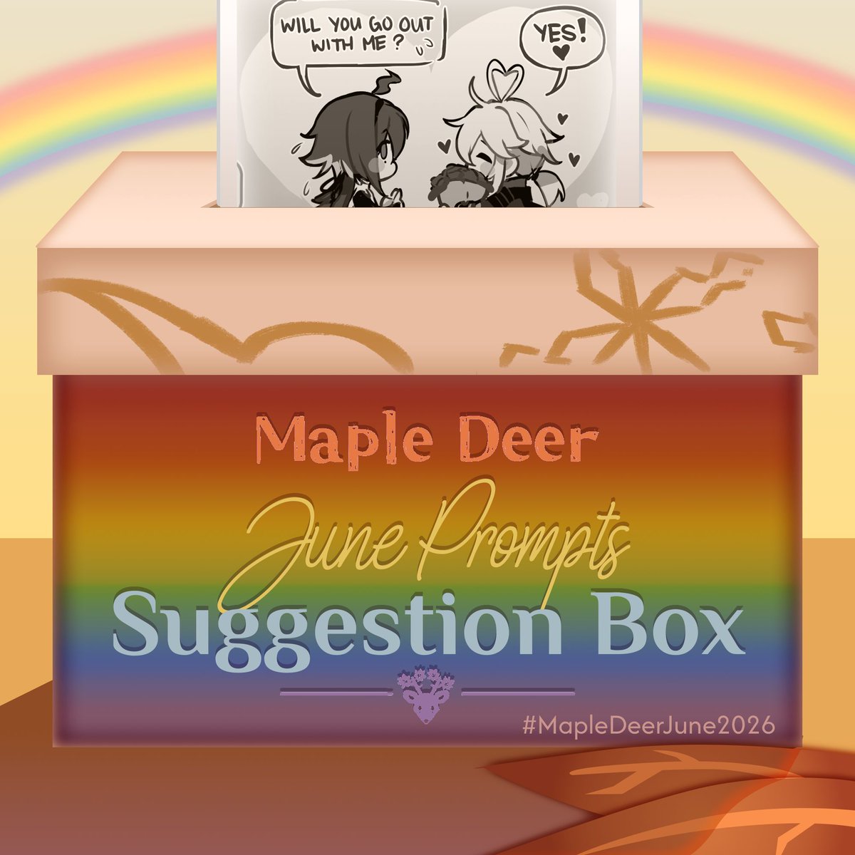 mapledeer_event's tweet photo. It's that time of the month again! 
Our suggestion form for June prompts is now available in our bio! Feel free to drop your ideas there. Thank you for your time! 🩷 

#heikazu #kazuhei
#MapleDeerJune2026 https://t.co/5BRTkUoKXB