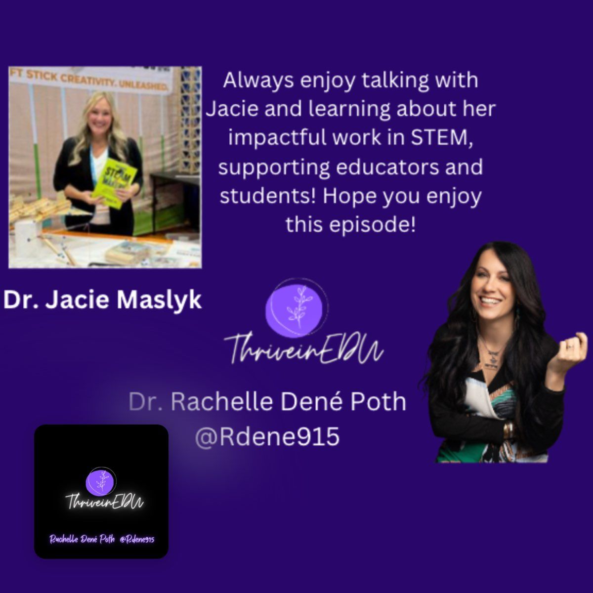 thriveinedu's tweet photo. Had a great chat with @DrJacieMaslyk about #STEM #Education and how to bring opportunities to all classrooms. Listen to the episode and subscribe to the podcast here: Be sure to check out Jacie's books &amp; PD services!
https://t.co/ae67BHMt7n #education #learning #coding #literacy https://t.co/U89NcBWluJ