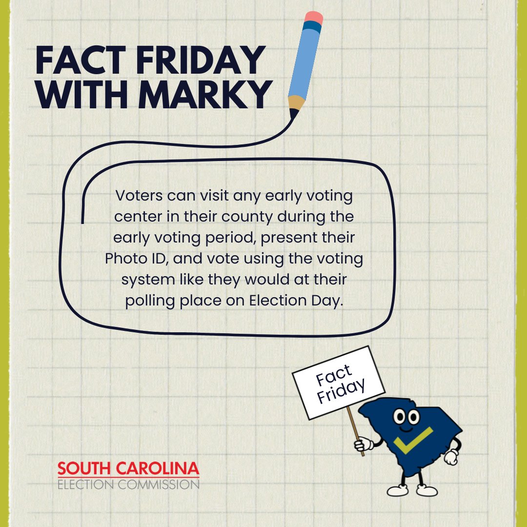 scvotes's tweet photo. Early voting is happening now! 🗳️
Visit your county voter registration office or an early voting center to cast your ballot.

• Hours: 8:30 a.m. – 5:00 p.m. (Monday–Friday)
• Closed: Saturday &amp; Sunday

Find your nearest early voting location at https://t.co/gg8U0tzzTi. https://t.co/8n5ZS2BBr6
